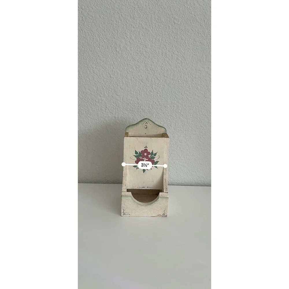 Vintage Wooden Matchbox Holder Hand Painted Floral
